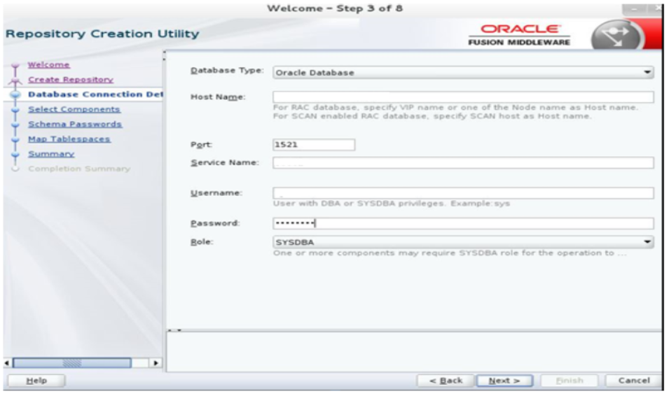 Enter the database credentials